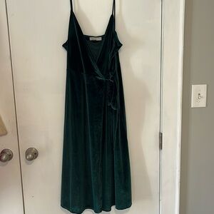 Green Velvet Midi Wrap Dress